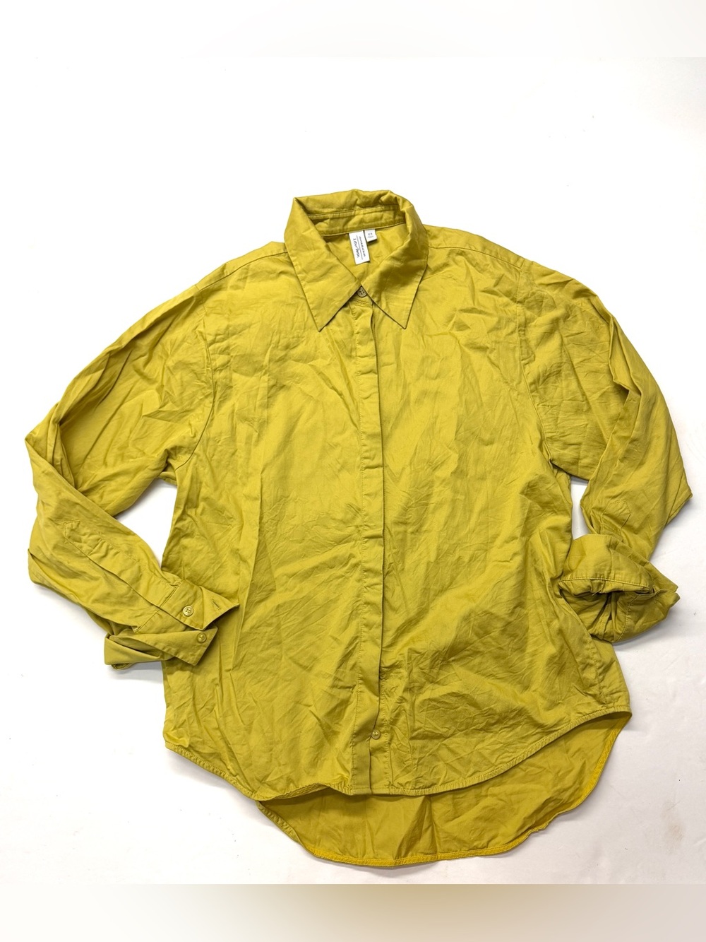 & Other Stories Mustard Chartreuse Yellow Cotton Button Down Shirt